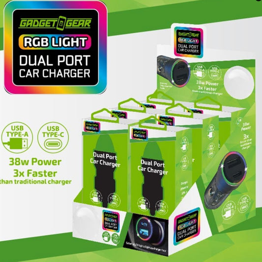 Gadget Gear Usb/Usb-C Dual Light-Up Car Charger