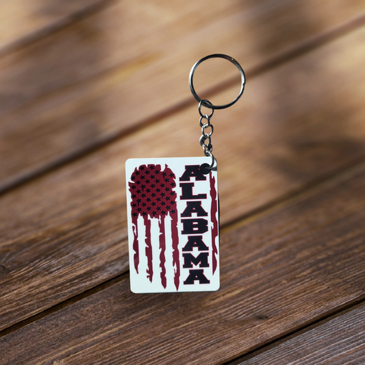 Rectangle Distressed Flag Sports Team Key Chain