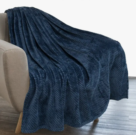 Navy Waffle Textured Fleece Blanket 50" x 60"