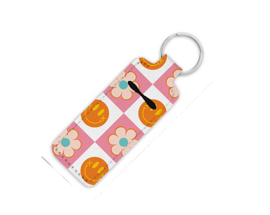 Checker Board Smiley Lip Balm Key Chain