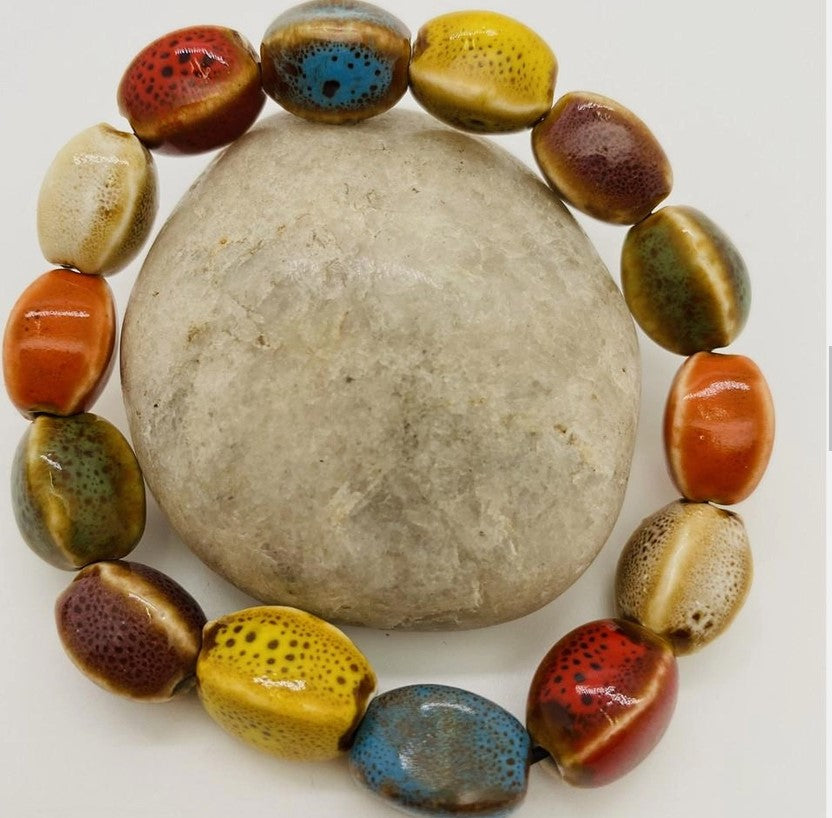 Painted Pottery Watermelon Bead  Stone Bracelet