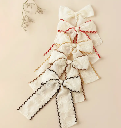 Boho Chic Solid Color Lace Embroidered Butterfly Bow Hair Clips