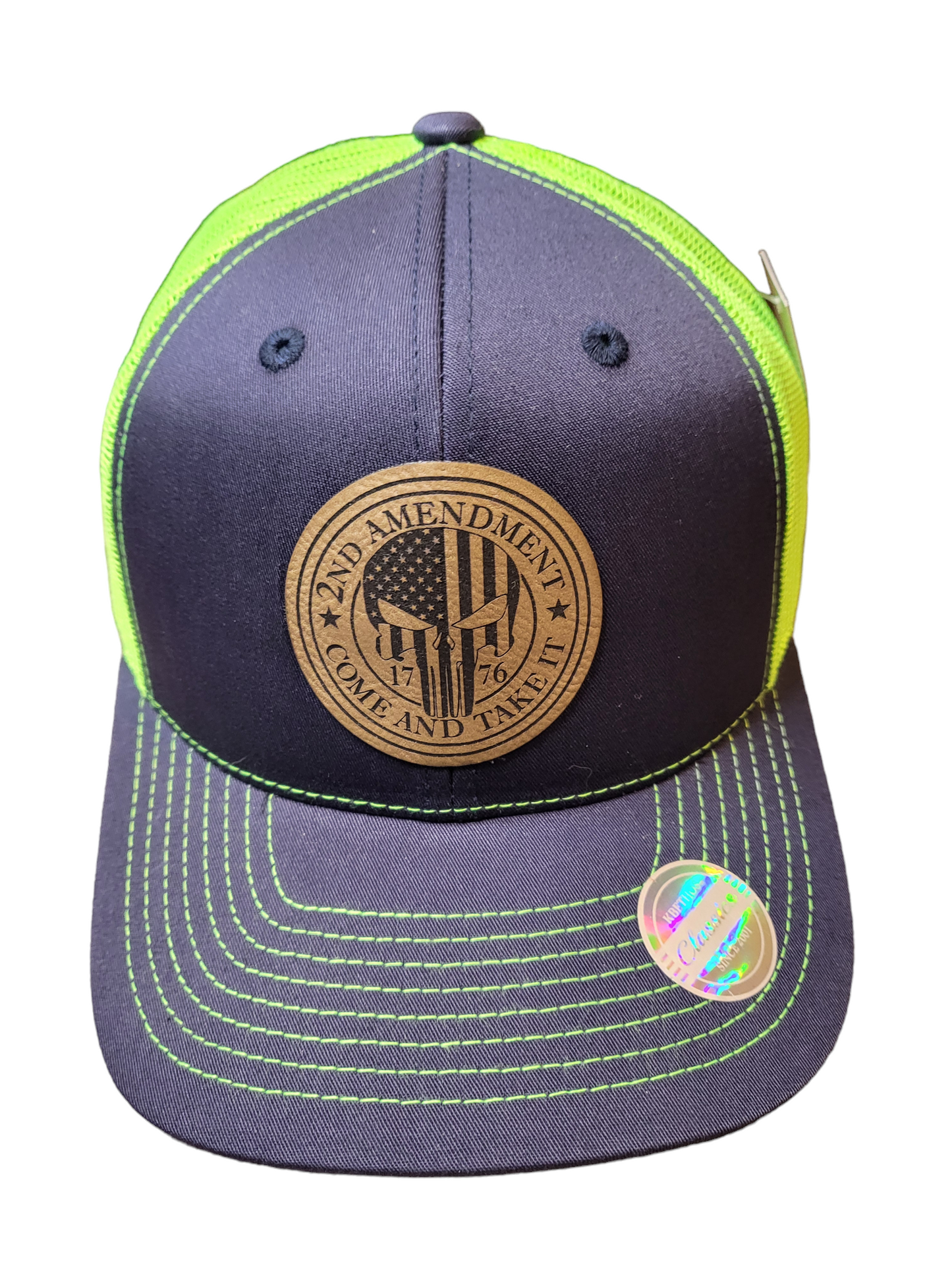 2nd Amendment  Punisher Leather Patch  Ball Cap with Mesh Back