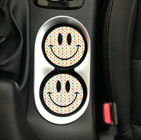 Multi Tiny Flower Big Smile Face Car Coasters