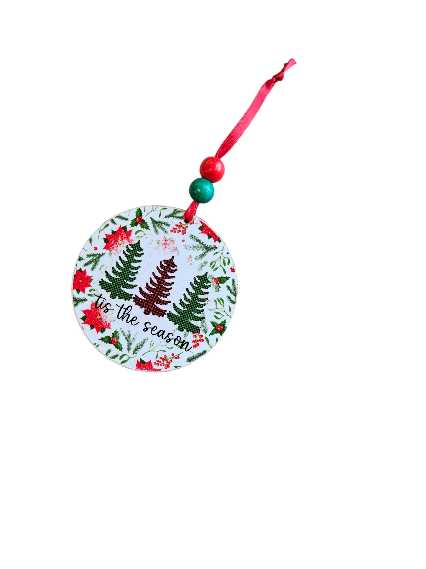Beaded Poinsette 'Tis The Season Wood Ornament