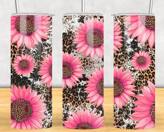 20 oz Pink Sunflower Leopard Skinny Tumbler
