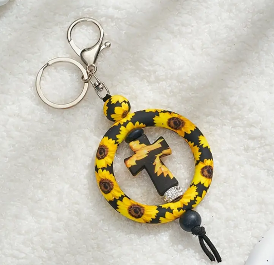 Round Silicone  Cow Head Keychain with Beads