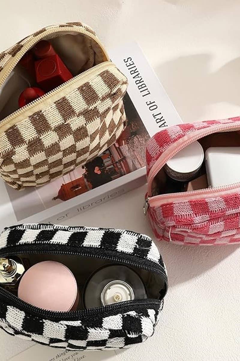 Mini Checkered Makeup Cosmetic Travel Case