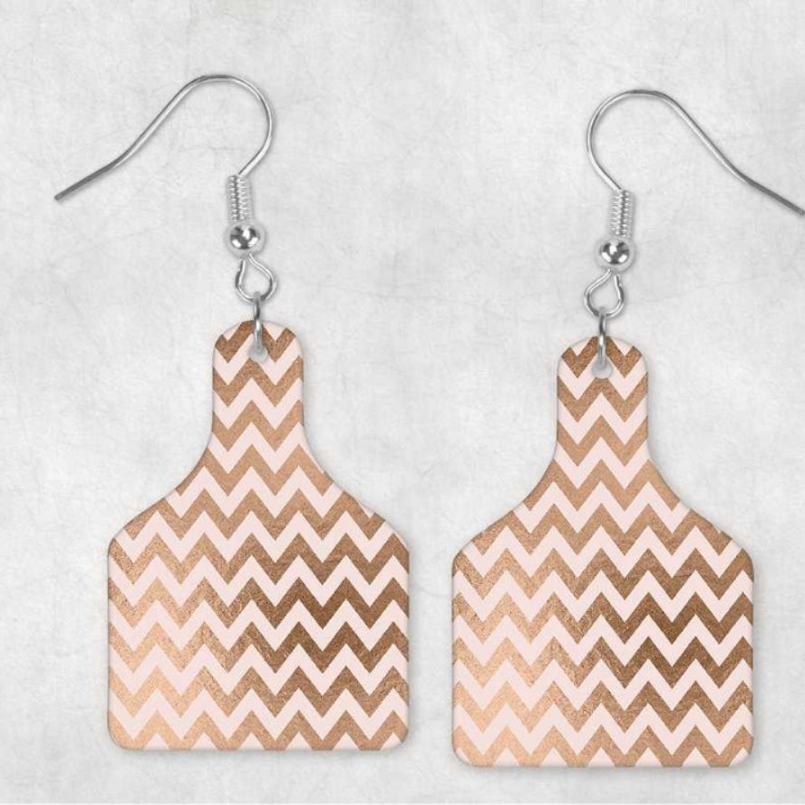 Rose Gold Chevron Cow Tag Earrings