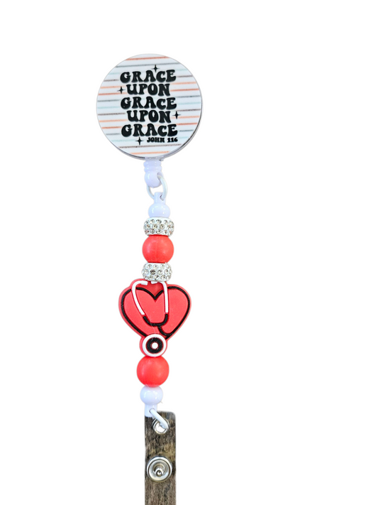 Beaded Badge Reel with Quote