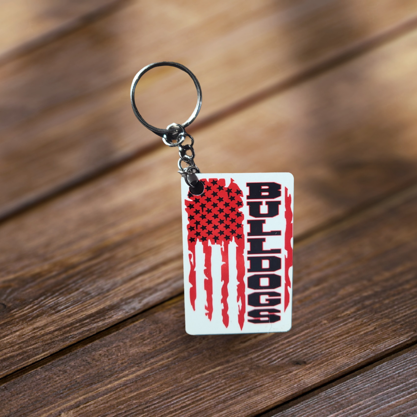 Rectangle Distressed Flag Sports Team Key Chain
