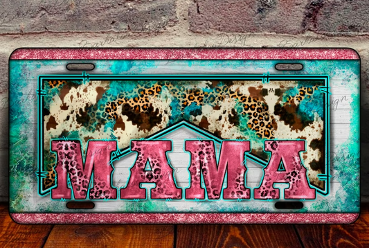 Cowhide & Leopard Mama Car Tag