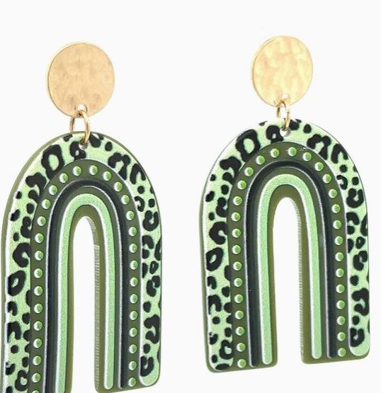 Green Leopard Rainbow Earrings