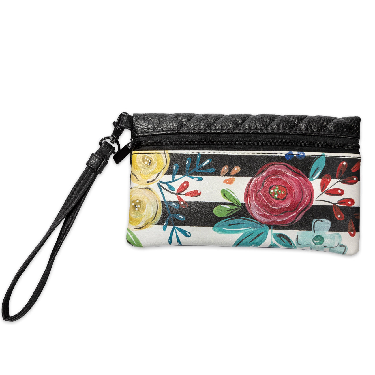 Black Floral Wristlet