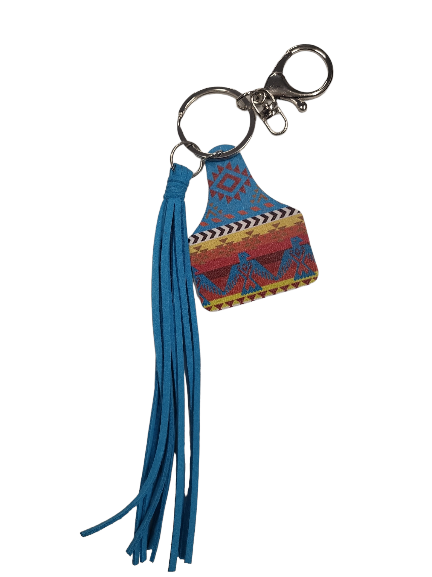 Serape Cow Tag Keychain w /Tassel