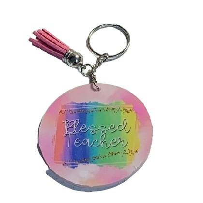 Multi Water Color Blessed Teacher Keychain with Tassel