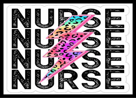 Nurse Bright Leopard Lightning Bolt Vinyl Decal