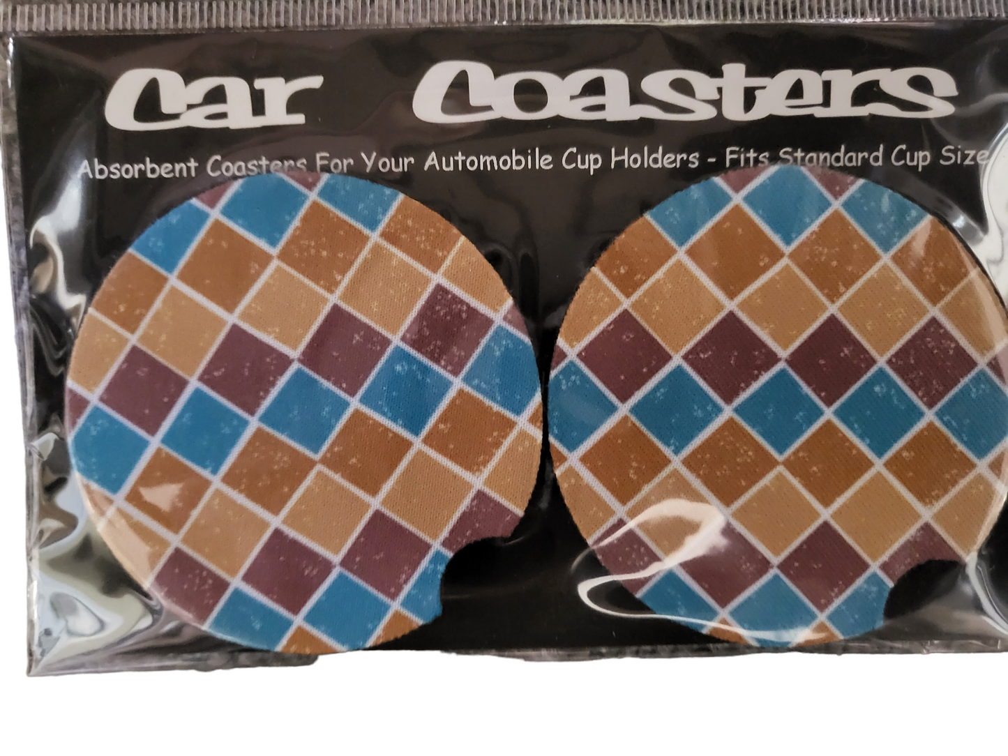 Turquoise & Brown Diamond  Car Coasters