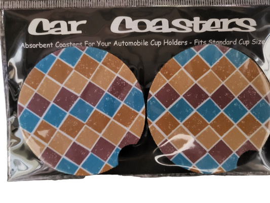 Turquoise & Brown Diamond  Car Coasters