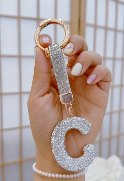 Sparkling Rhinestone Alphabet Keychain