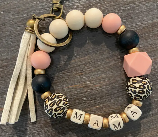 Silicone and Wood Bead Key Chain -Mama, Teach, or Nurse